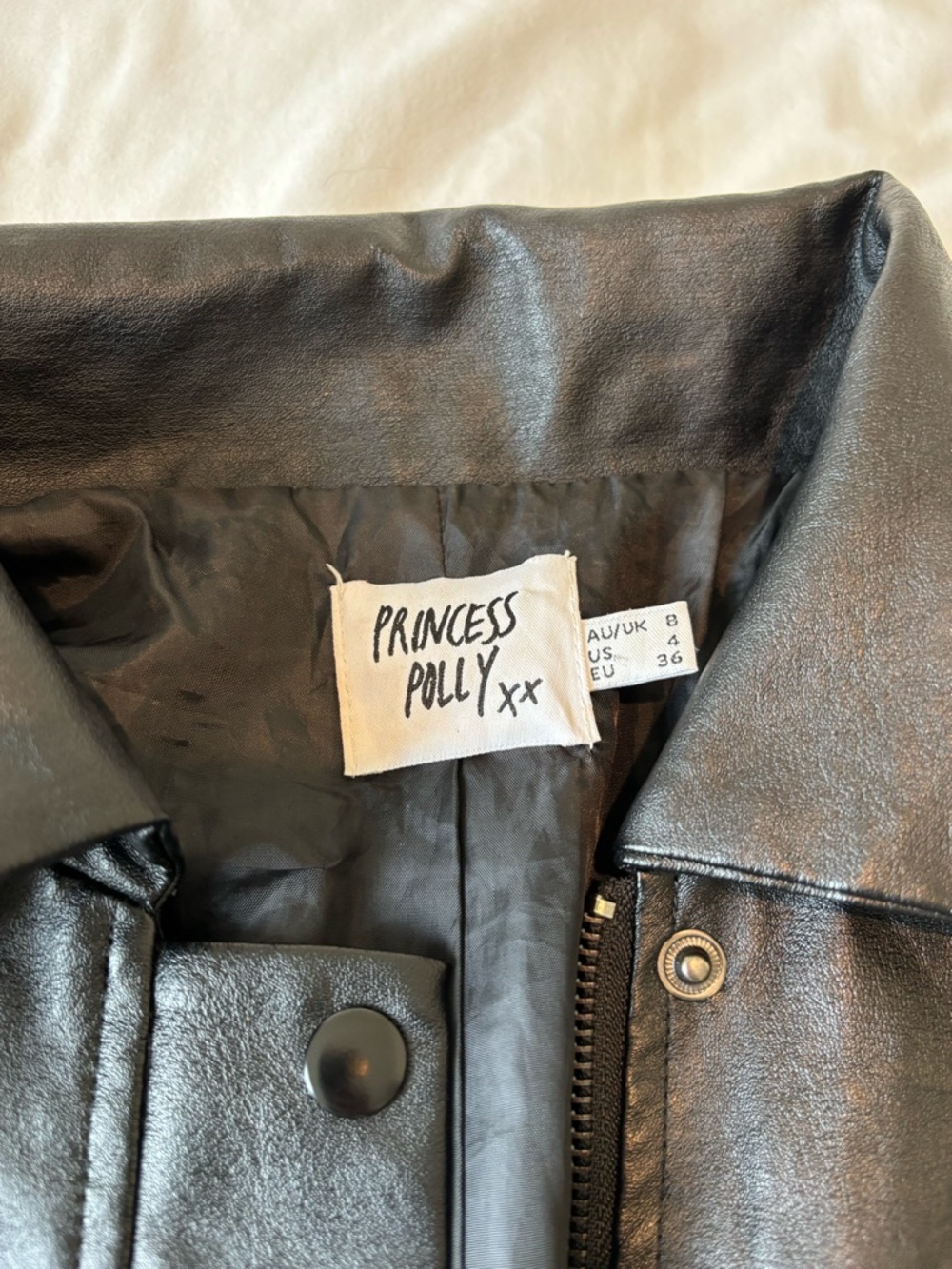 Princess Polly Black Faux Leather Jacket with Zip - Picture 4 of 4